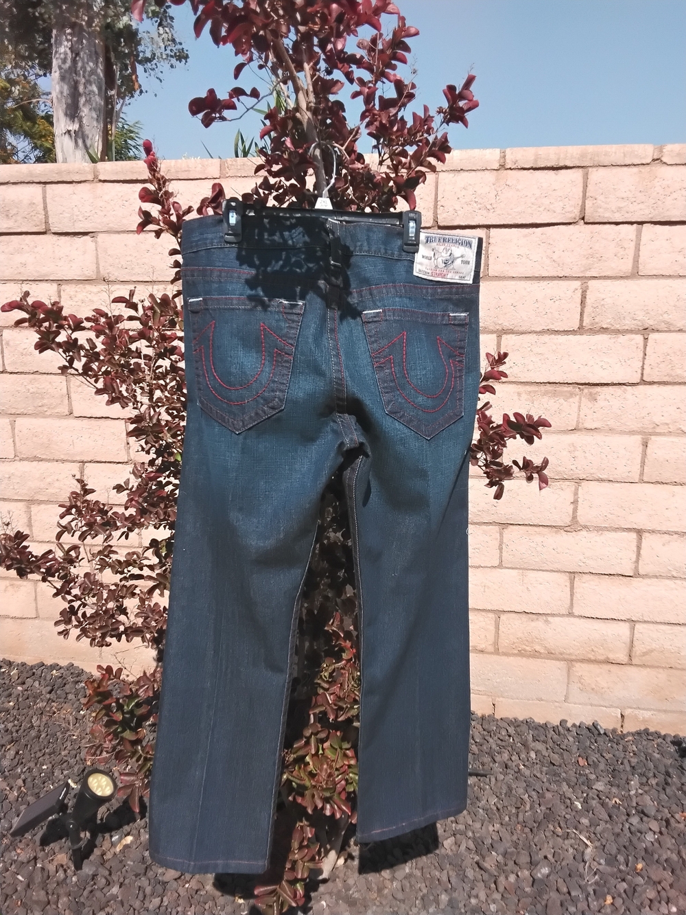 True Religion Mens Jeans Dark Wash Jeans with Red Stitching